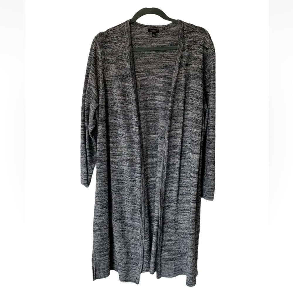 Talbots Long Cardigan Duster Petite Gray Space Dye Open Front